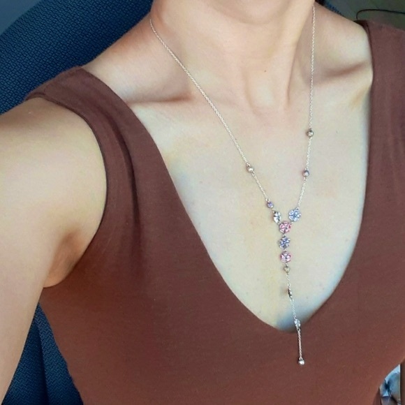 Jewelry - 925 Sterling Silver Floral Enamel Lariat Necklace